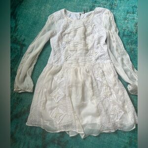 Free People White Ivory Long Sleeve Lace Leigh Dress Fits Like A Small